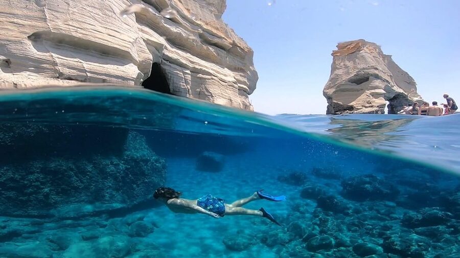 Adamantas: Full-Day Milos & Poliegos Boat Tour with Meals - Arkoudes and Sarakiniko’s volcanic curves