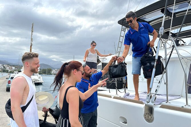 Ag.Nikolaos: Catamaran Trip with Sushi, Drinks, & Water Toys - Leaving Agios Nikolaos With Coffee and a Safety Briefing
