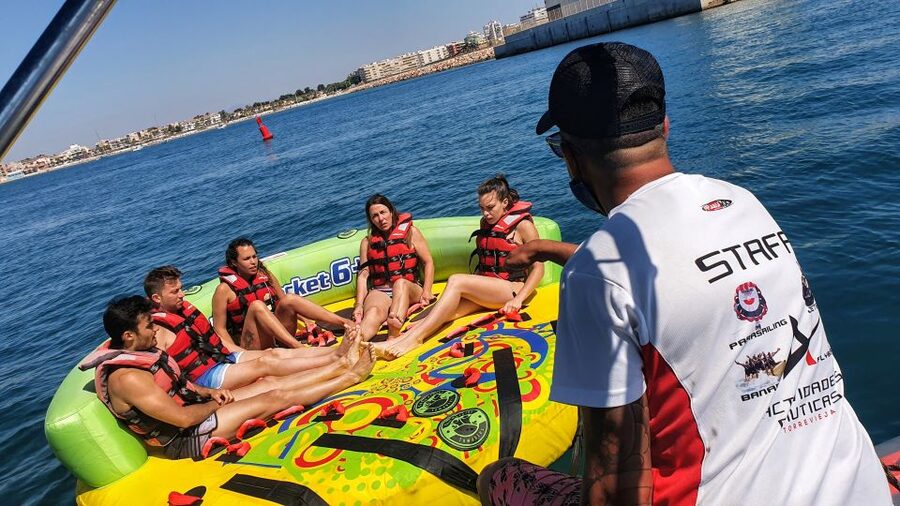 Alicante: Boat Powered Crazy Sofa Ride - Boarding The Boat And Getting Onto The Sofa