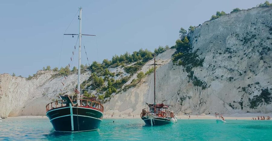 Argostoli: Full-Day Boat Trip with Lunch & Wine - White Rocks Beach, your first taste of Kefalonia’s coast