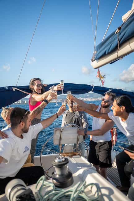 Barcelona Badalona : Sailboat Tour, Snacks, Drinks, Swimming - Watching Barcelona from offshore