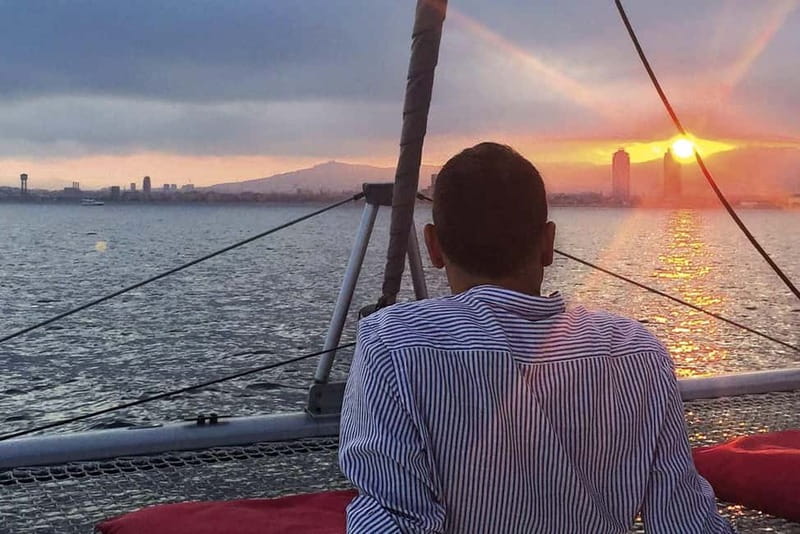 Barcelona: Luxury Catamaran Sunset Cruise - Sunset from the open deck