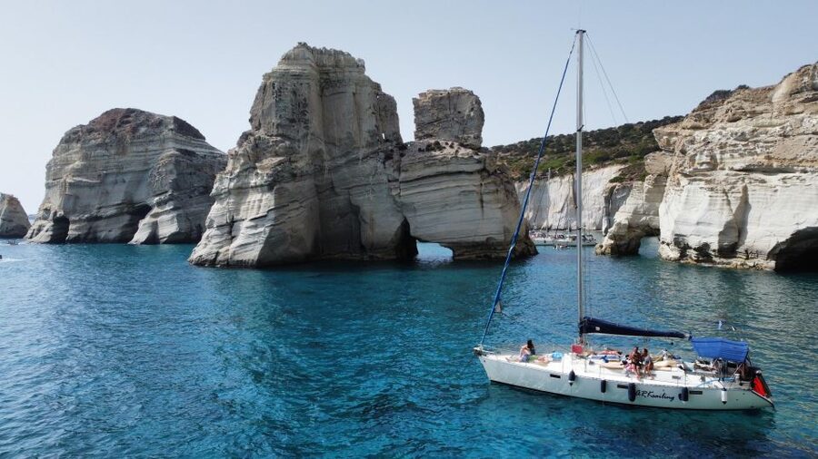 From Milos: Guided Day Cruise to Kleftiko With Lunch - Agathia Bay: your first proper swim stop