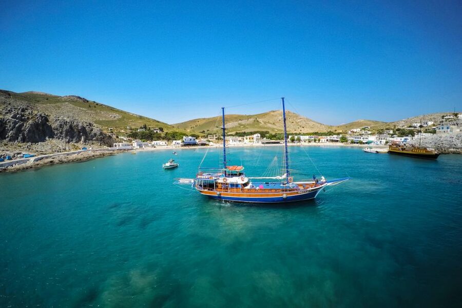 From the Port of Kos: Full Day Boat Cruise to 3 Islands - Dolphin watching near the fish farms