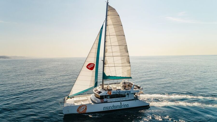 Malaga: Catamaran Sailing Cruise with Swimming & Optional DJ - The front nets: the best seat and the wettest one