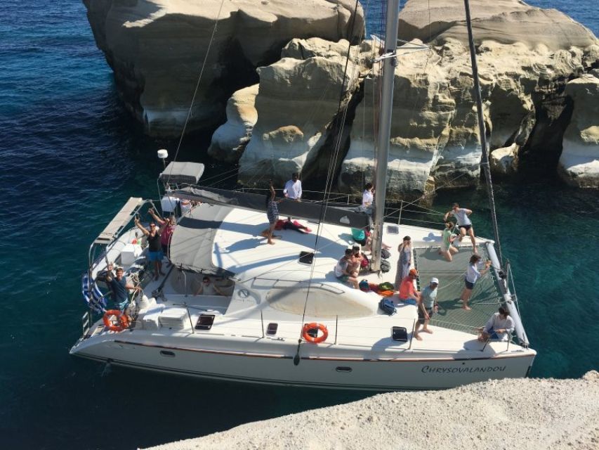 Milos: Full-Day Catamaran Cruise to Poliegos and Kleftiko - Lunch onboard with Greek food and cold drinks