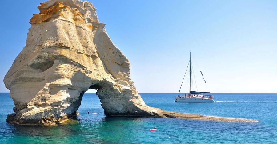 Milos: Full-Day Catamaran Cruise to Poliegos and Kleftiko - The return through Kimolos and Agios Eustathios