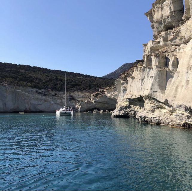 Milos: Full-Day Catamaran Cruise to Poliegos and Kleftiko - From Adamas past Milos’ fishing villages