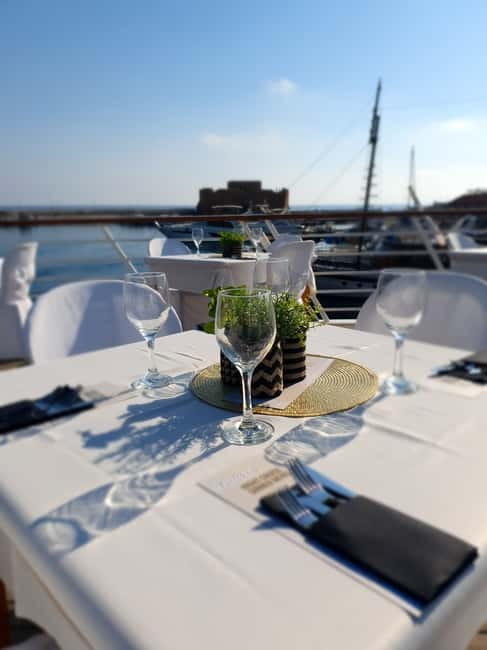Paphos: Wave Dancer Fireworks, Buffet Dinner & Show Cruise - Dinner at anchor near Riccos Bay