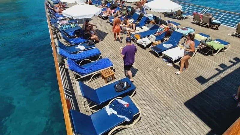Paphos: Wave Dancer Sunset Cruise with BBQ and Swimming - Finding the best place to sit