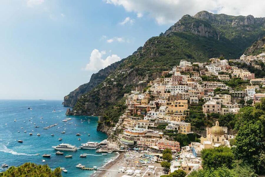 Rome: Amalfi Coast & Positano Day Trip with Coastal Cruise - The boat approach to Positano