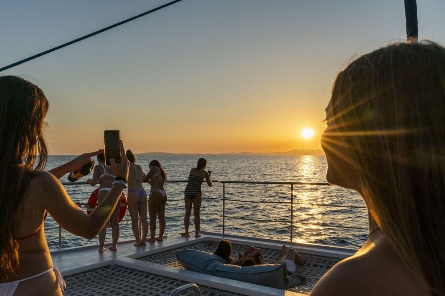 S'Arenal: Sunset Catamaran Cruise with BBQ - BBQ, pasta salad, and a drink on deck