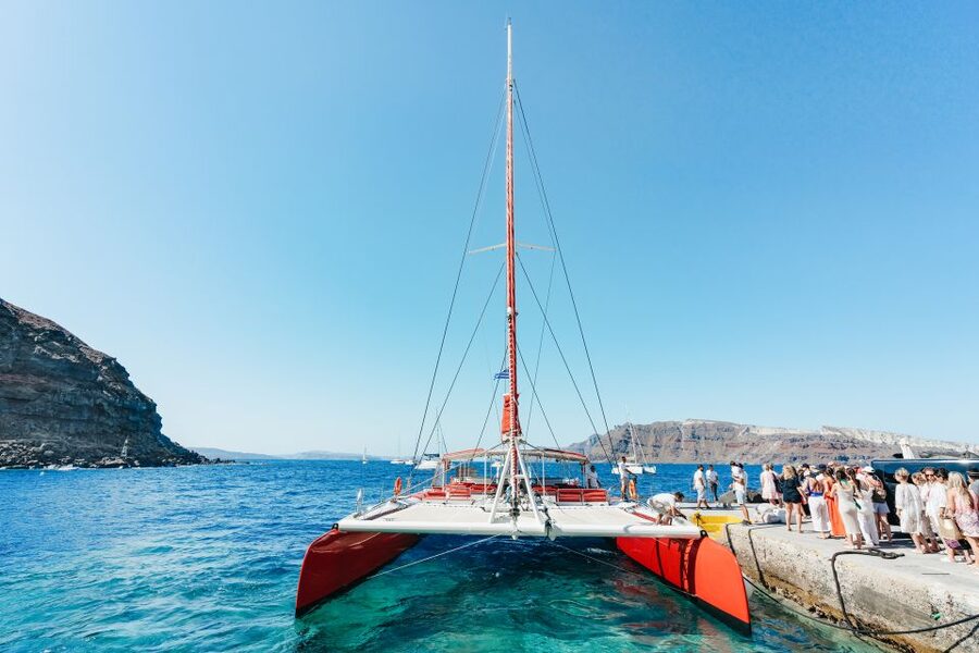 Santorini: Catamaran Tour with BBQ Dinner, Drinks, and Music - Key points to know before booking