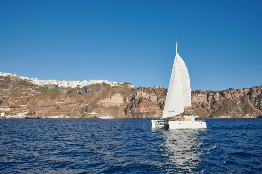 Santorini Gold Catamaran Cruise with Snorkel, BBQ & Open Bar - Volcanic hot springs near the Caldera
