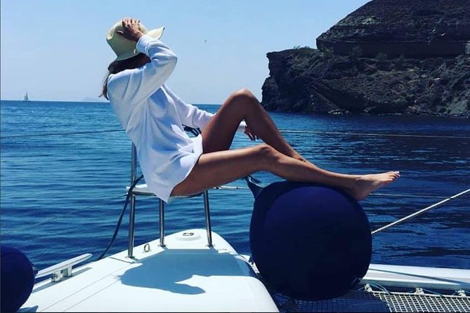 Santorini Platinum Catamaran Cruise with Meal, BBQ and Open Bar - Hot springs near the Santorini volcano
