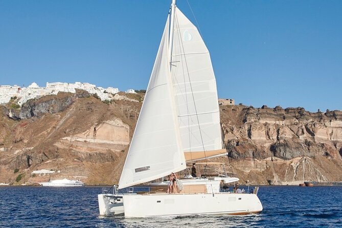 Santorini Platinum Catamaran Cruise with Meal, BBQ and Open Bar - Mesa Pigadia brings the first real swim