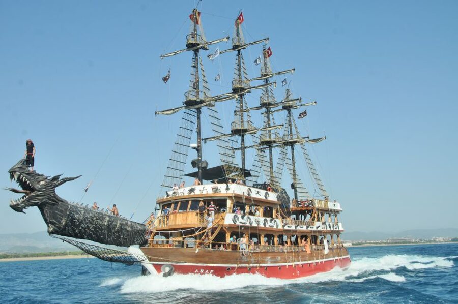 Side: Dolphin Island Boat Tour w/ Lunch & Foam Party - Following the Manavgat River toward open water