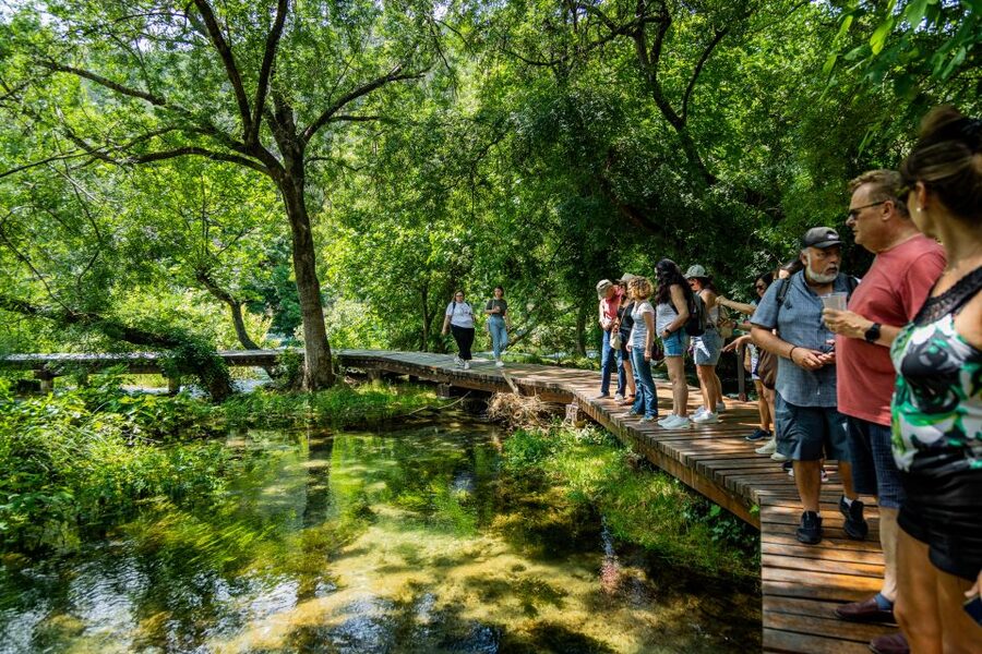 Split: Krka National Park Day Trip with Boat Ride & Swimming - Walking through the waterfalls and watermills